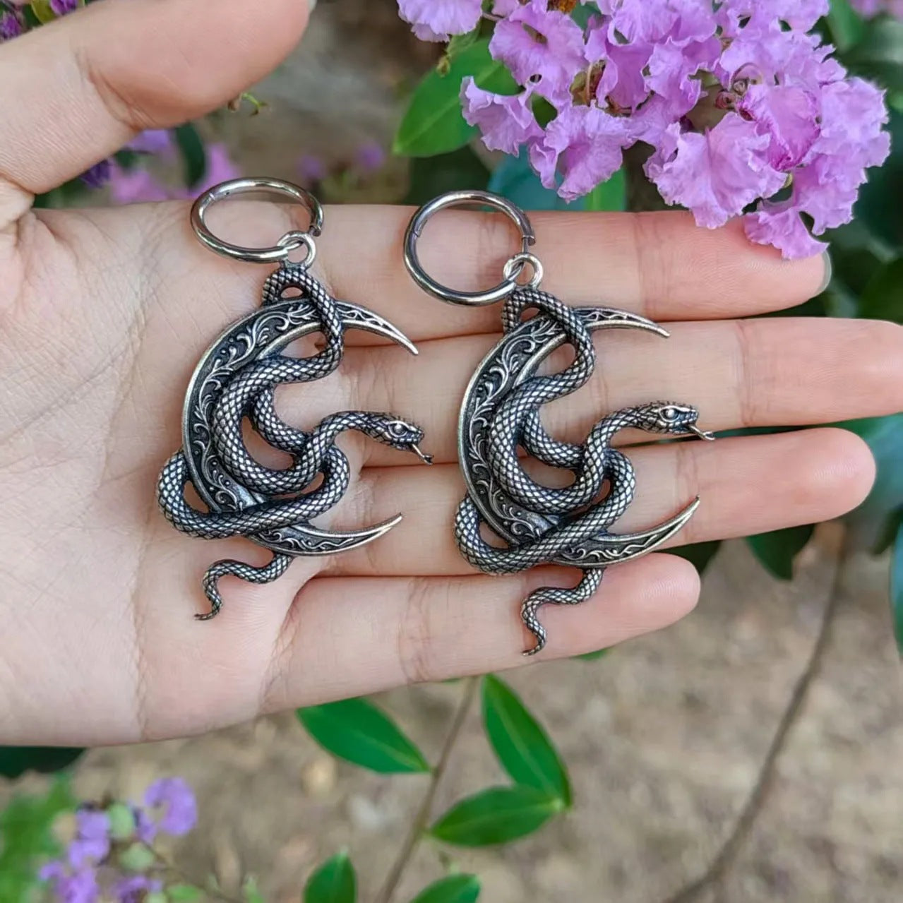 Gothic Moon Snake Earring Findings Antique Silver-Plated