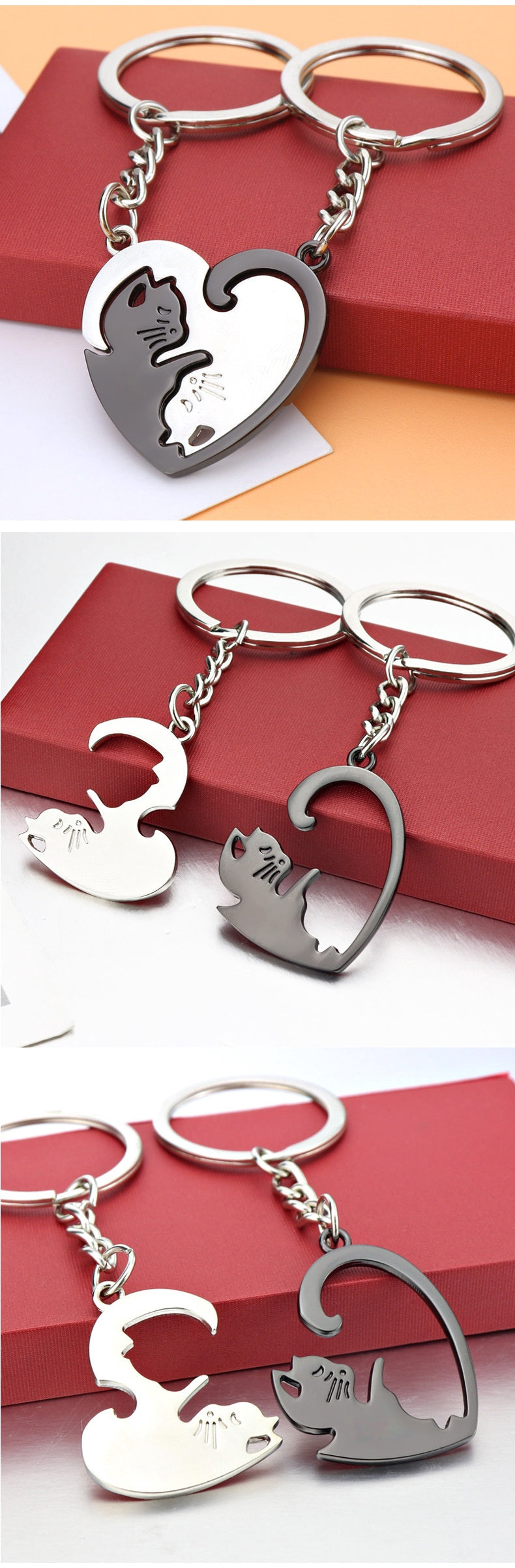 Cat Lovers Heart Keychain Pendant