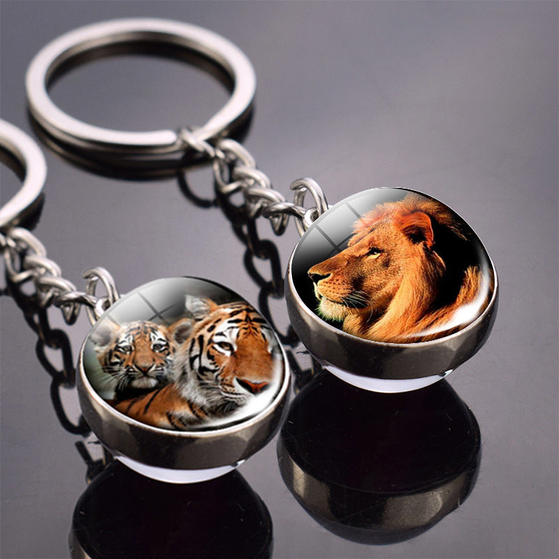 Animal Double-sided Glass Ball Keychain Jewelry