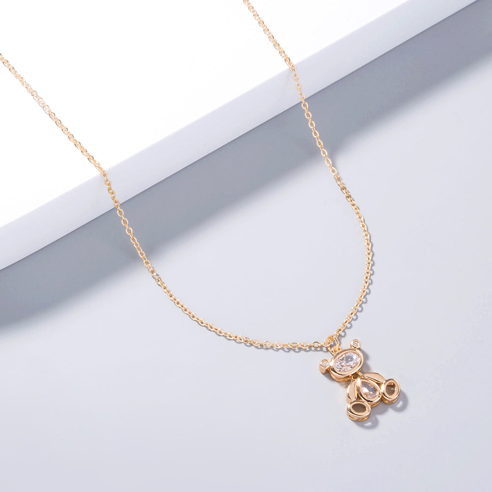 European and American cross-border cute robot bear zircon pendant necklace shining zircon teddy accessories female jewelry
