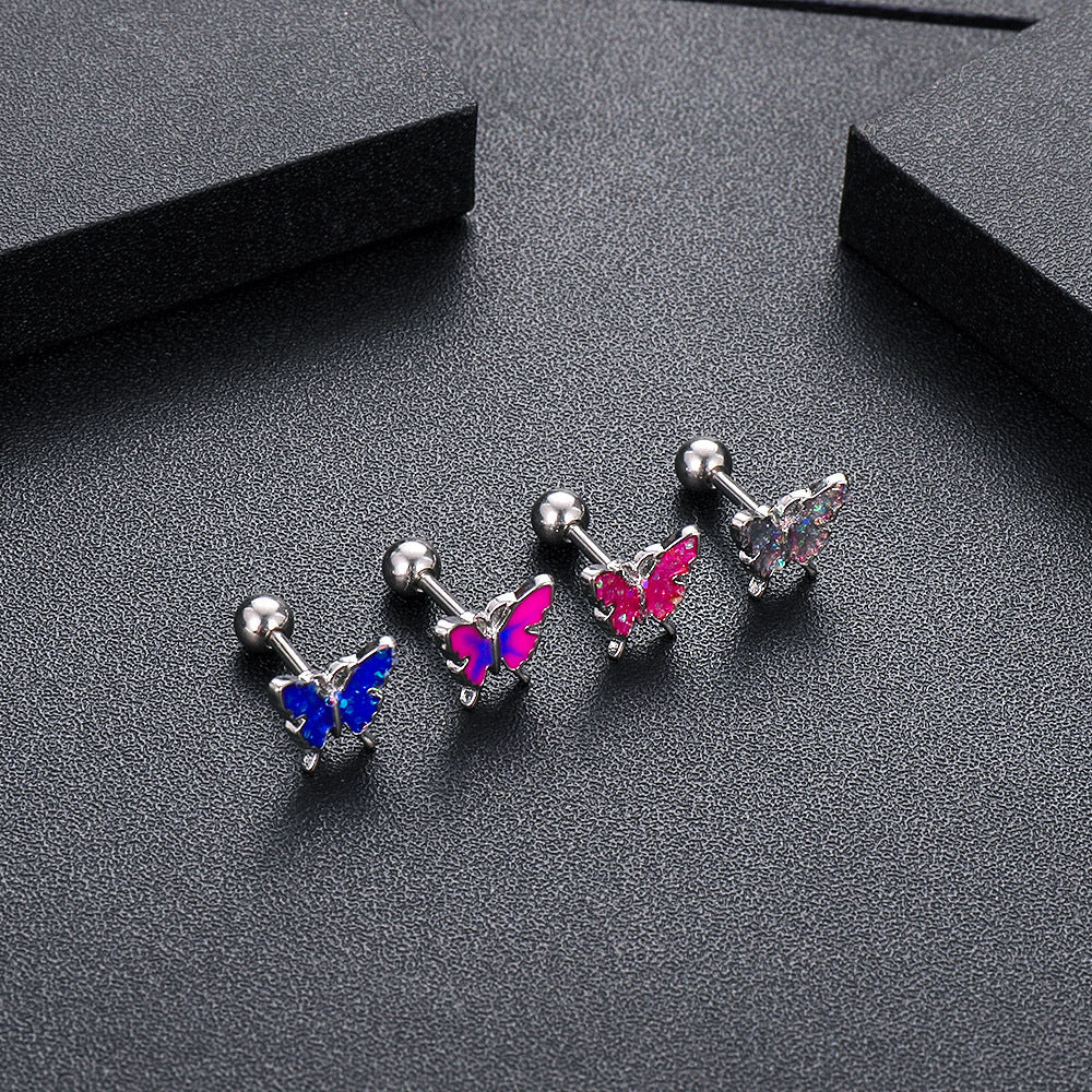 Oil Dripping Butterfly Ear Bone Stud Earrings Piercing Jewelry