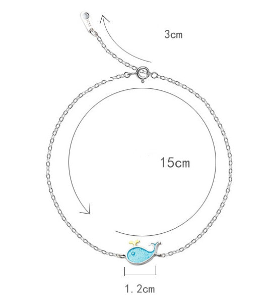 Cute Epoxy Blue Water Spray Small Whale Silver Bracelet Accessories Creative Gift Student Female
