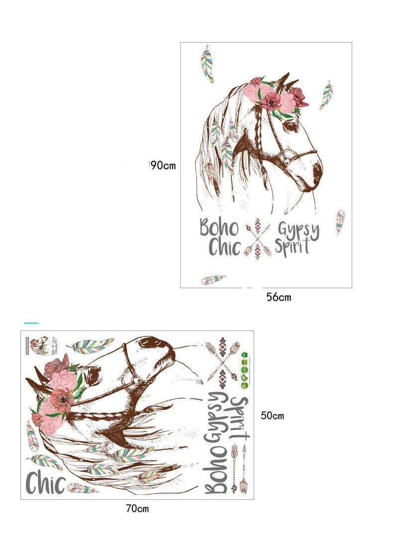 Cartoon Horse Head English Wall Stickers Creative Home Beautification