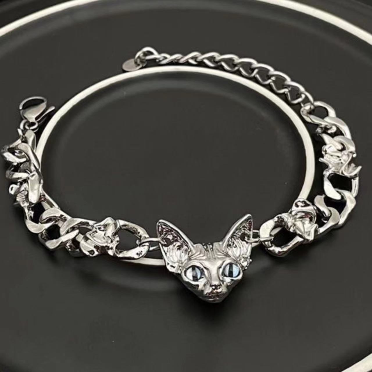 Dark Alien Cat Titanium Steel Bracelet Female Design