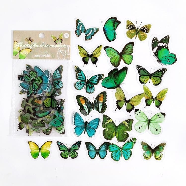 PET Sticker Bag Butterfly Nature Series Fresh And Retro Notebook Material Decoration Stickers