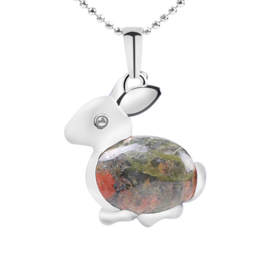 Crystal Jewelry Rabbit Natural Stone Pendant Necklace