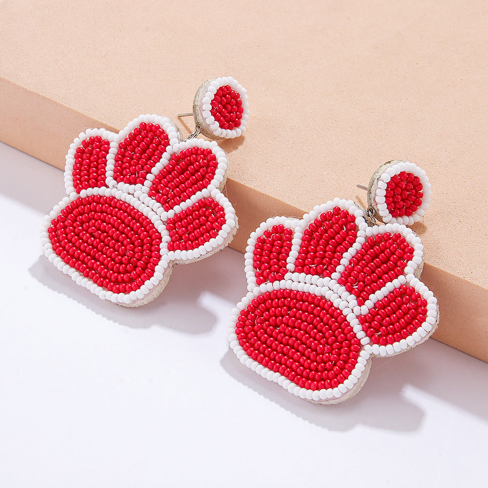 Handmade Fashion Creative DIY Bead Dog Paw Prints Earrings
