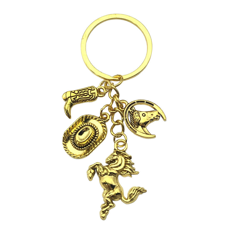Ancient & Gold Western Cowboy Hat Boots Horse Keychain