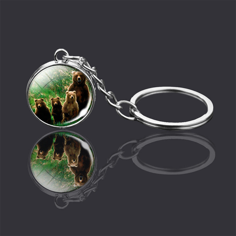 Animal Double Sided Glass Ball Keychain Ornament