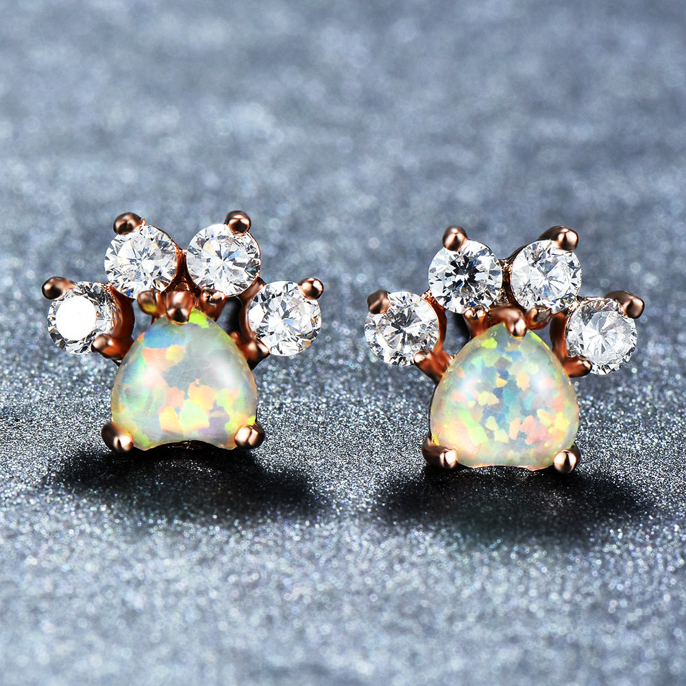 Fashion Cat Footprints  Crystal Earrings For Women