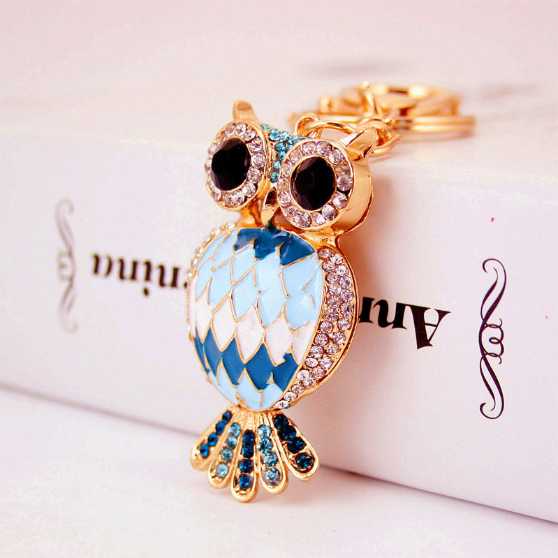 Creative Cartoon Diamond Inlaid Owl Car Keychain Pendant