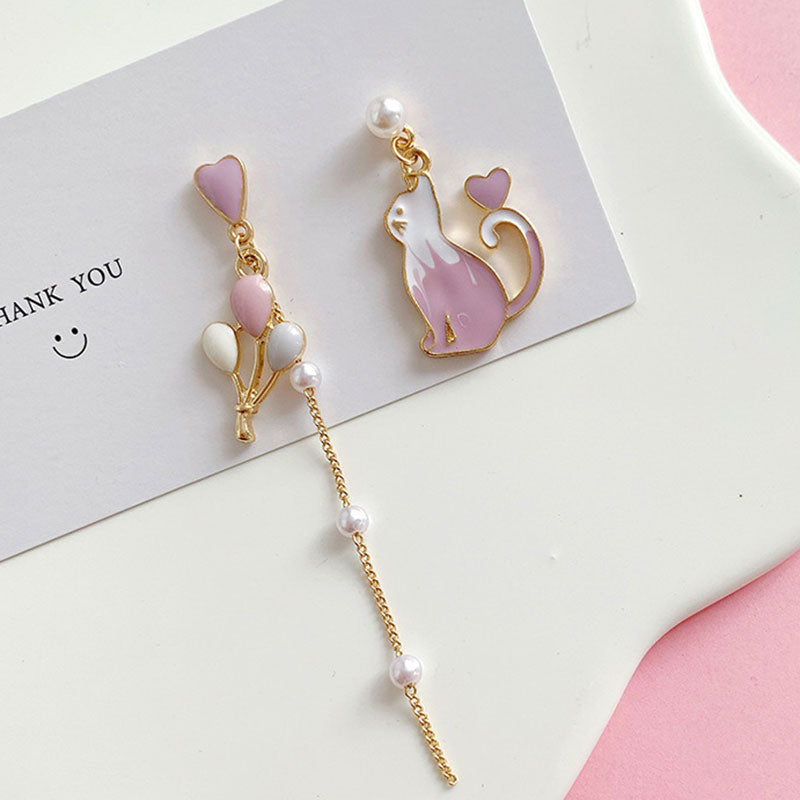 Asymmetrical Stud Earrings Flower Tassel Earring Ear Clip