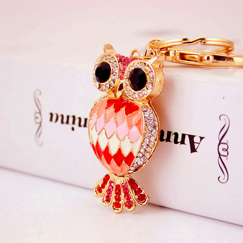 Creative Cartoon Diamond Inlaid Owl Car Keychain Pendant
