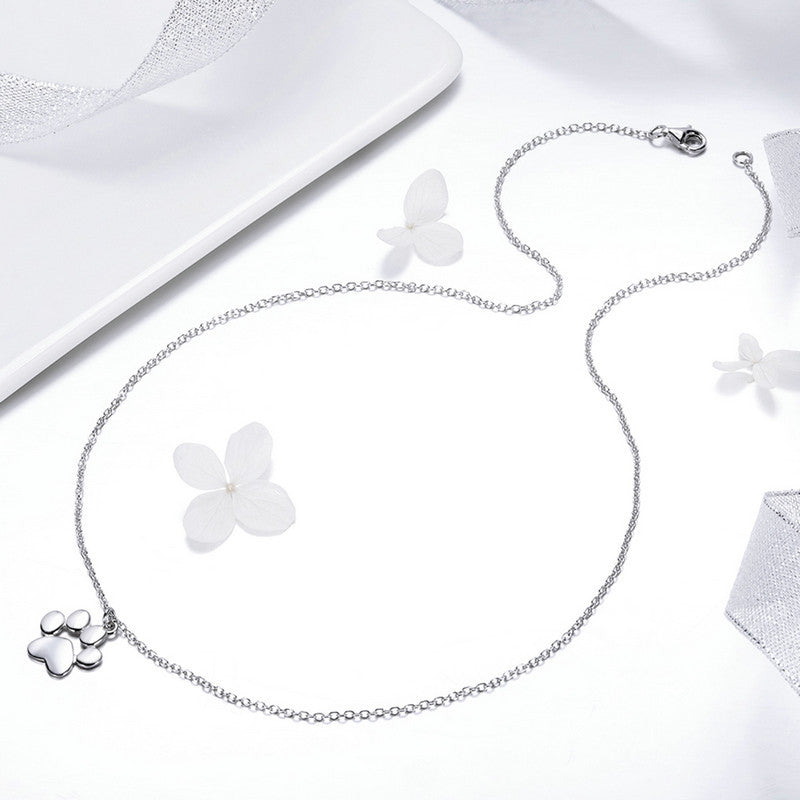 Sterling Silver Necklace Cute Pet Imprint Pendant Necklace