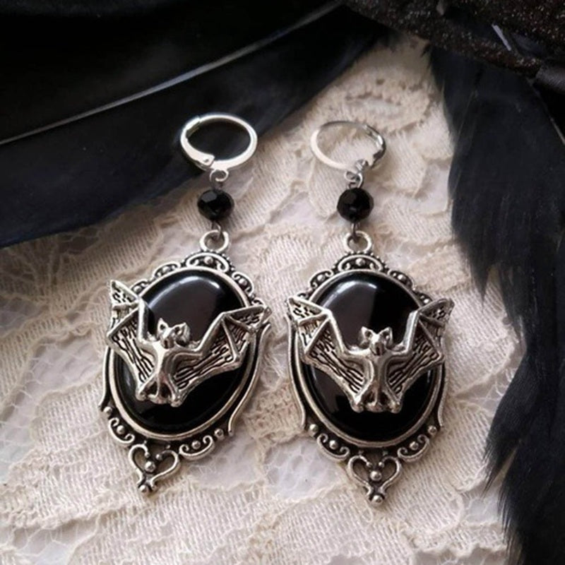 Personality animal bat black gem Earrings