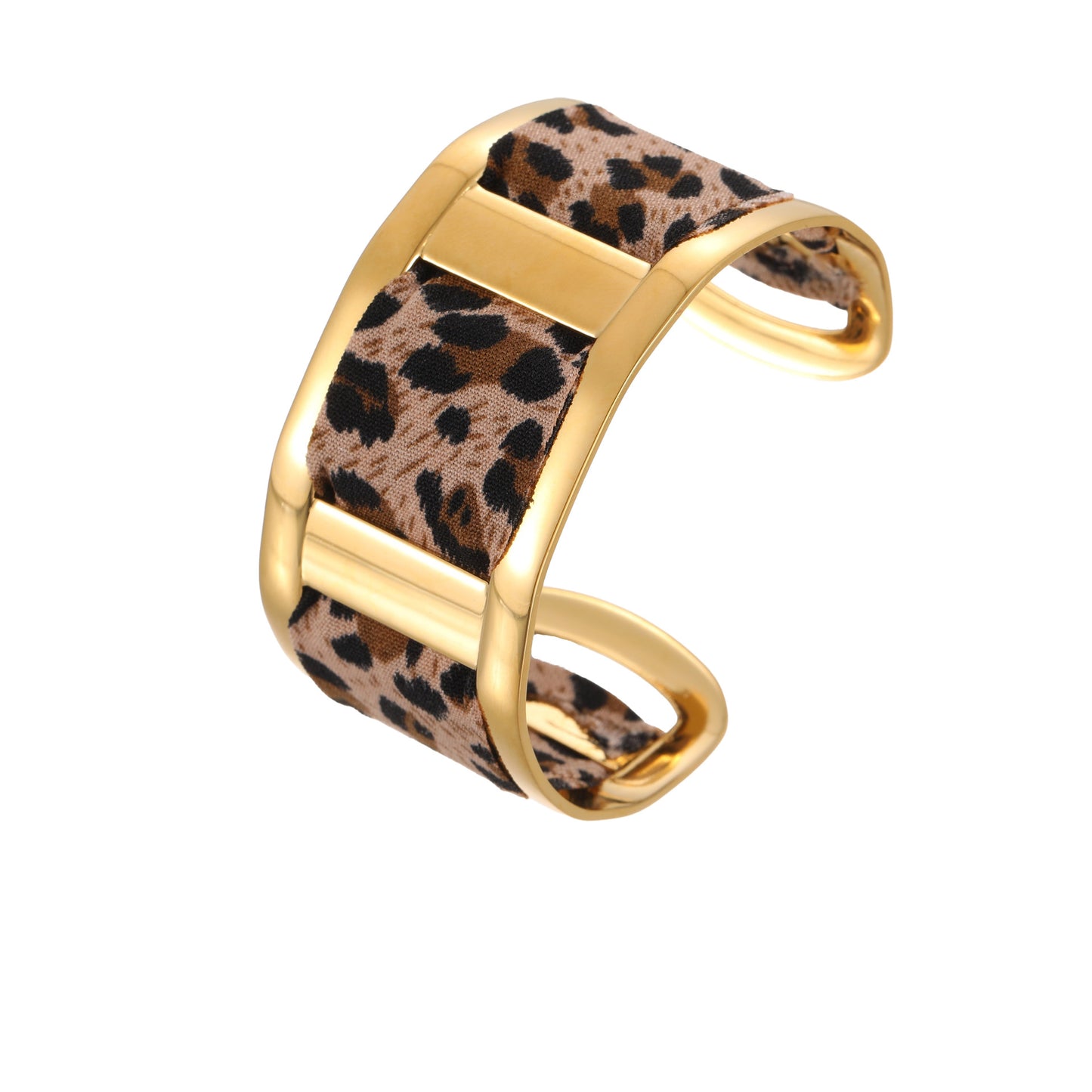 Leopard Ribbon Stainless Steel Bracelet Gold-plated Wide Version