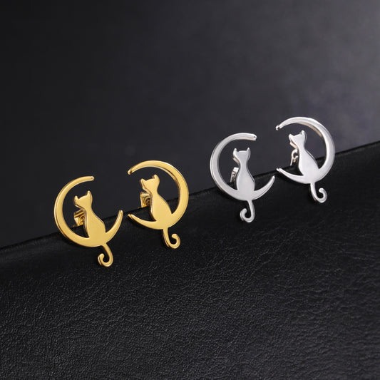 Fairy Tale Style Cute Sweet Moon Cat Ear Studs