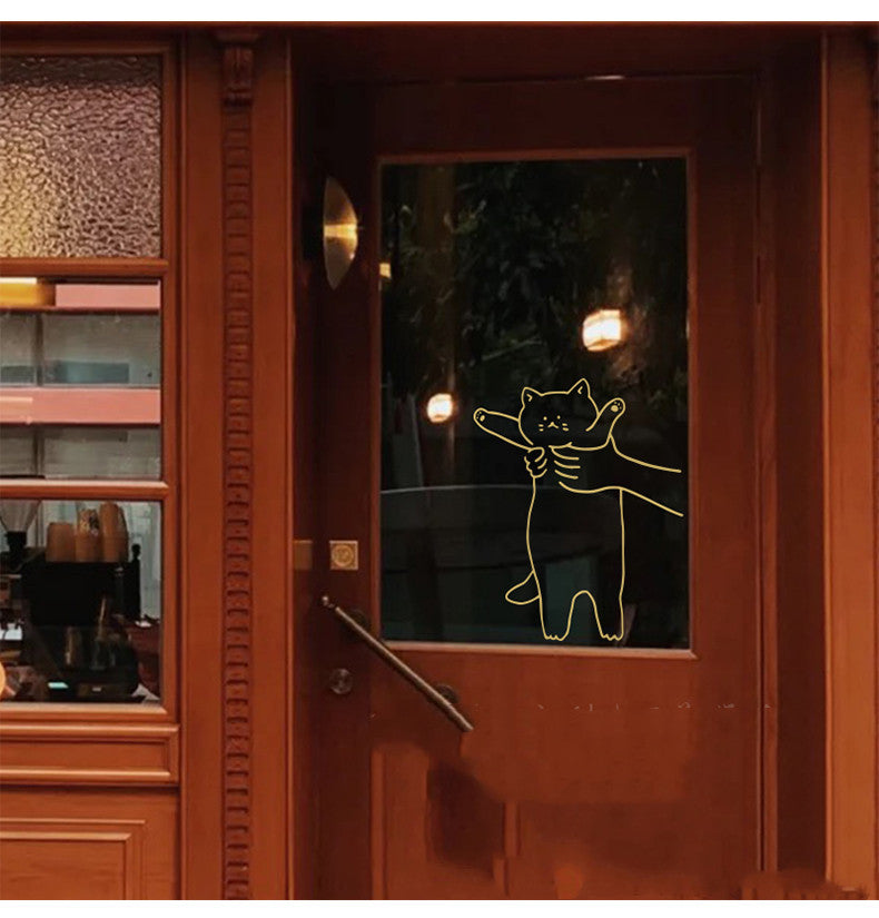 Cute Cat Funny Interactive Glass Door Anti-collision Sticker Clothing Pet Shop Cat Coffee Decoration Wall Sticker