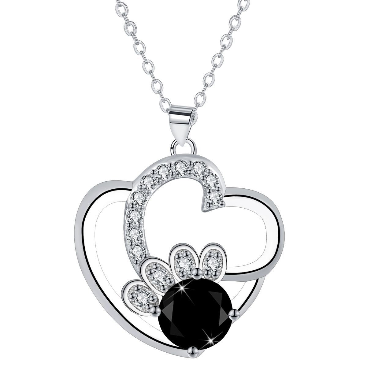 Women's Heart-shaped Pet Dog Paw Print Necklace