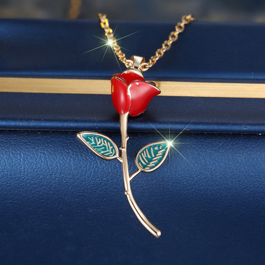 European And American Ins Imitation Champagne Gold Rose Necklace Women's Retro Fashion High-grade Light Luxury Jewelry