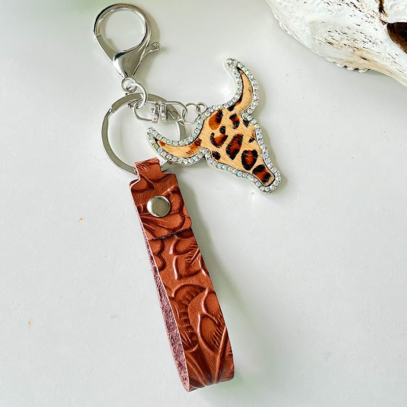 Fashion Red Brown Leather Keychain