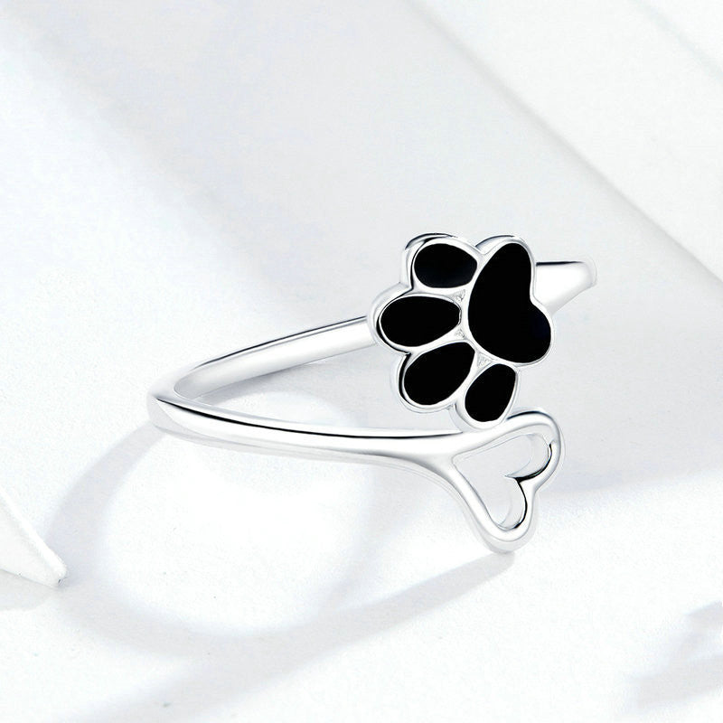 Cute dog paw print s925 sterling silver ring