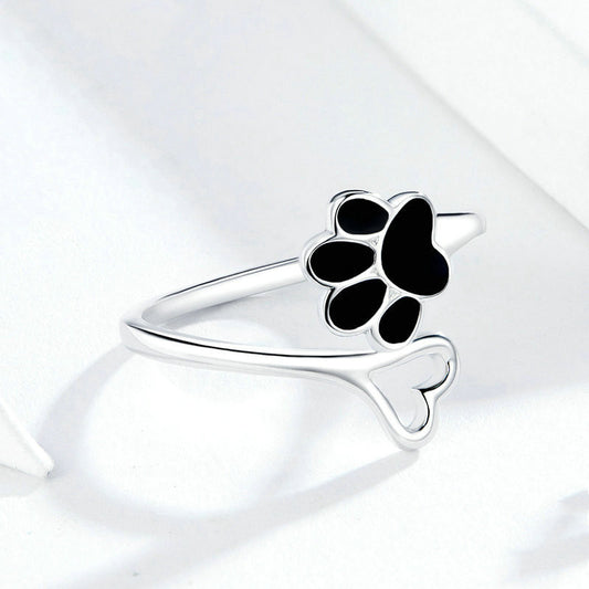Cute dog paw print s925 sterling silver ring
