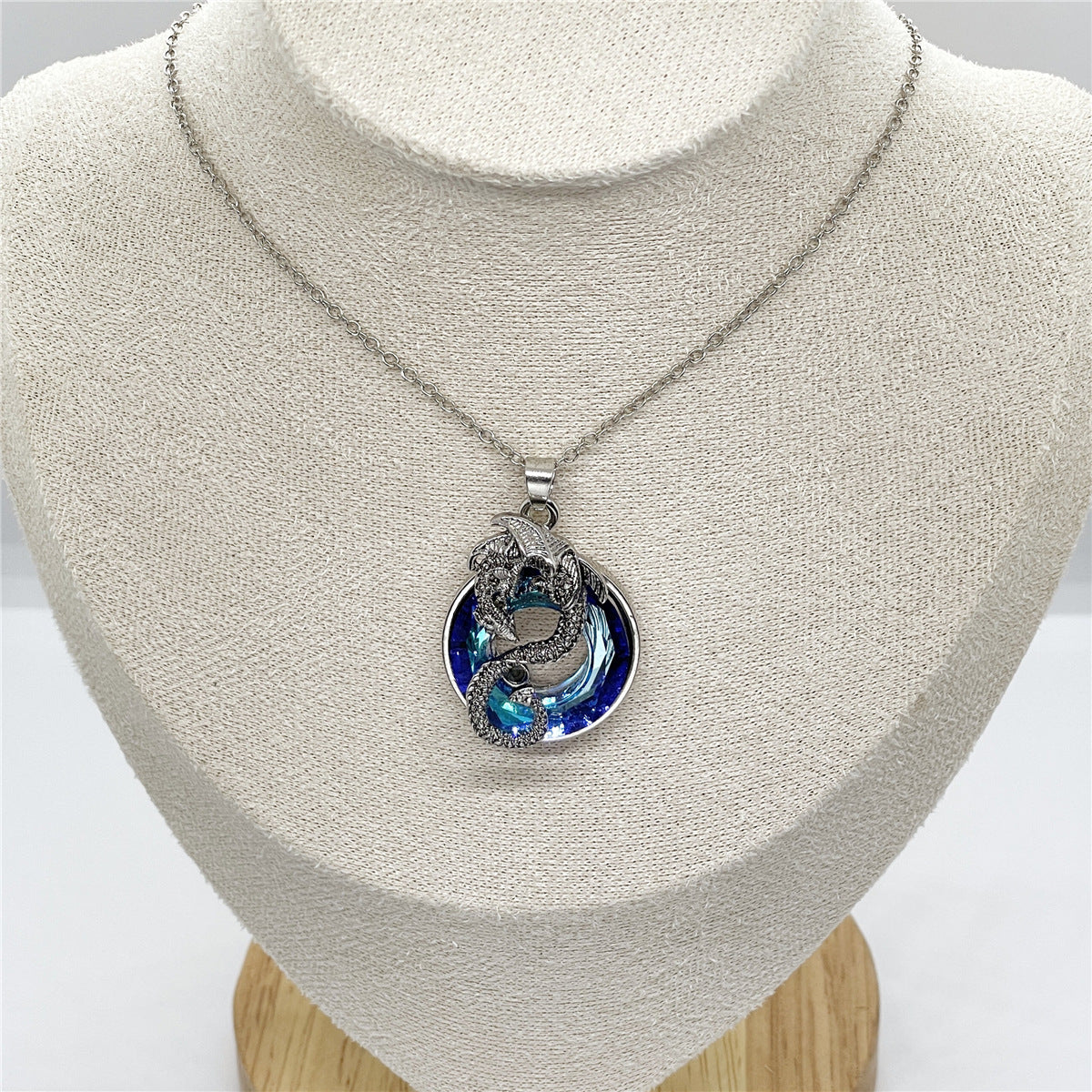 Hollow Crystal Ring Flying Dragon Necklace Earring Set