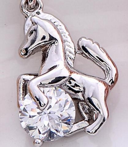 Horse and Crystal Pendant Necklace Gold Silver Rose