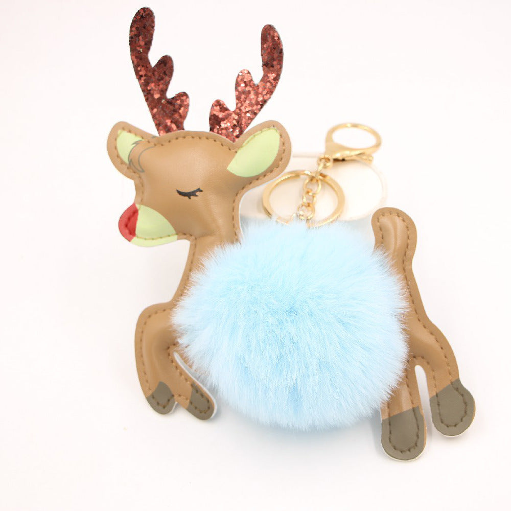 Christmas Deer Pompons Bag Accessories Keychain Pendant