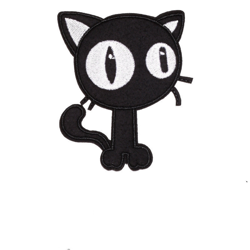 Cartoon Black Cat Pattern Cloth Sticker Embroidery Adhesive Patch