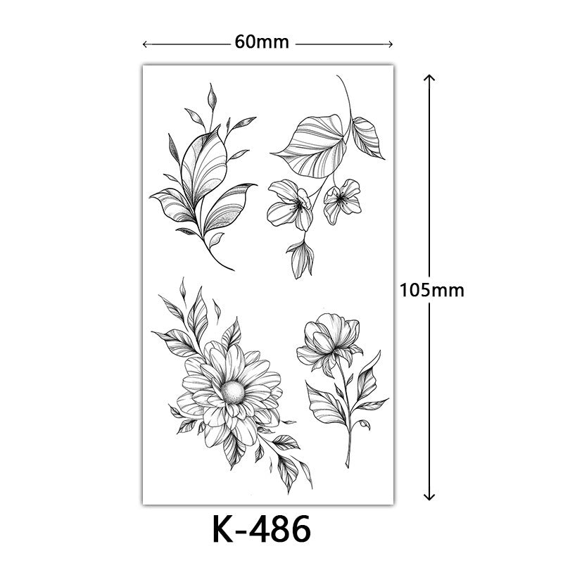 English Letter Flower Butterfly Sketch Line Waterproof Tattoo Sticker