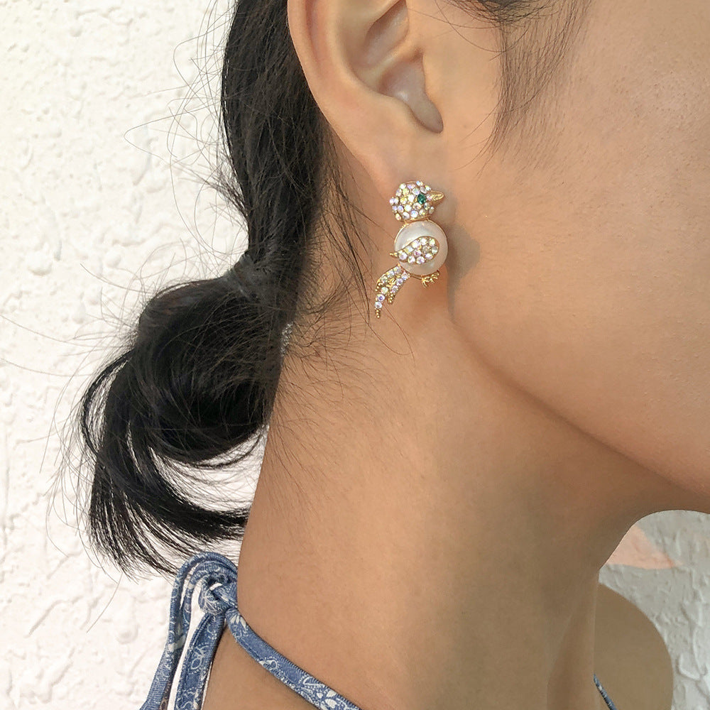 Fashion Small Animal Diamond Tassel Earrings