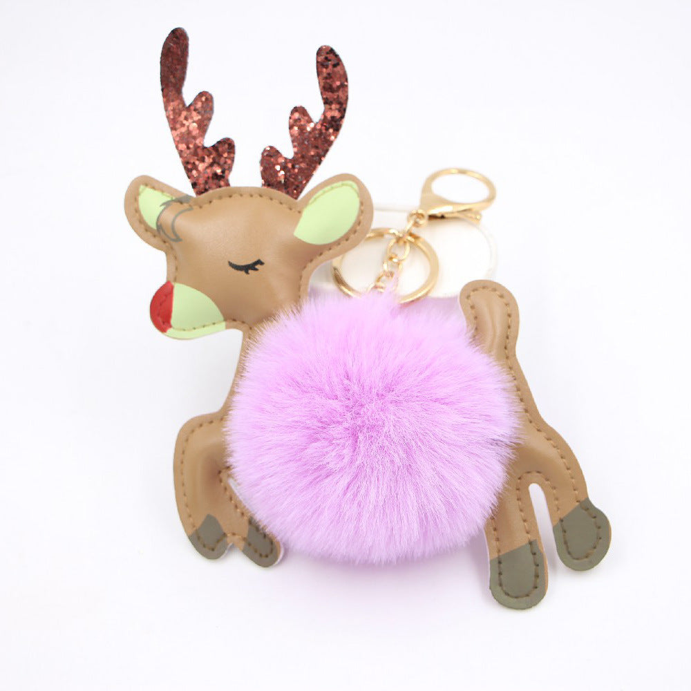 Christmas Deer Pompons Bag Accessories Keychain Pendant