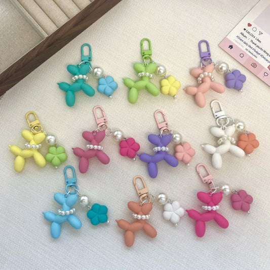 Pearl Balloon Dog Flower Keychain