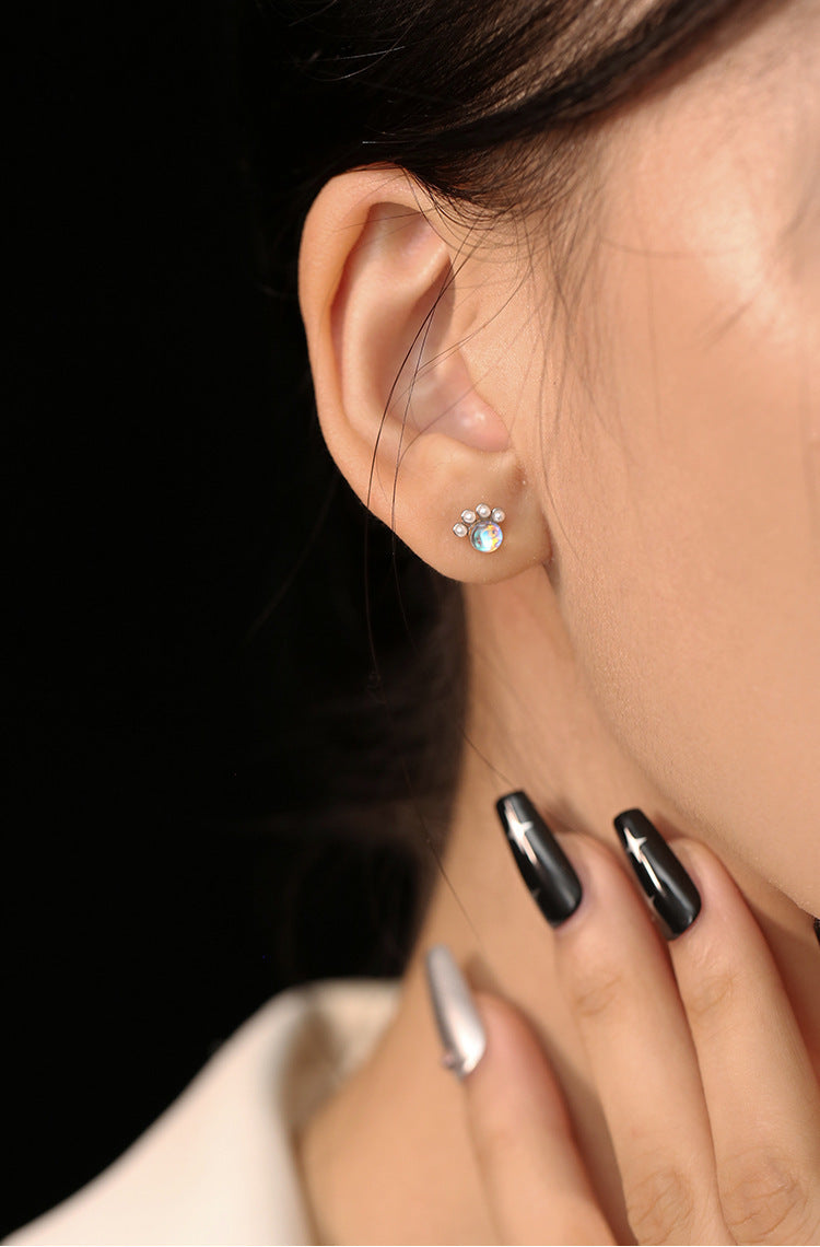 Colorful Cat's Paw Stud Earrings Female Cartoon