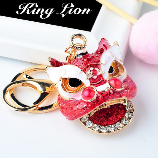 Lion Keychain With Diamond Pendant