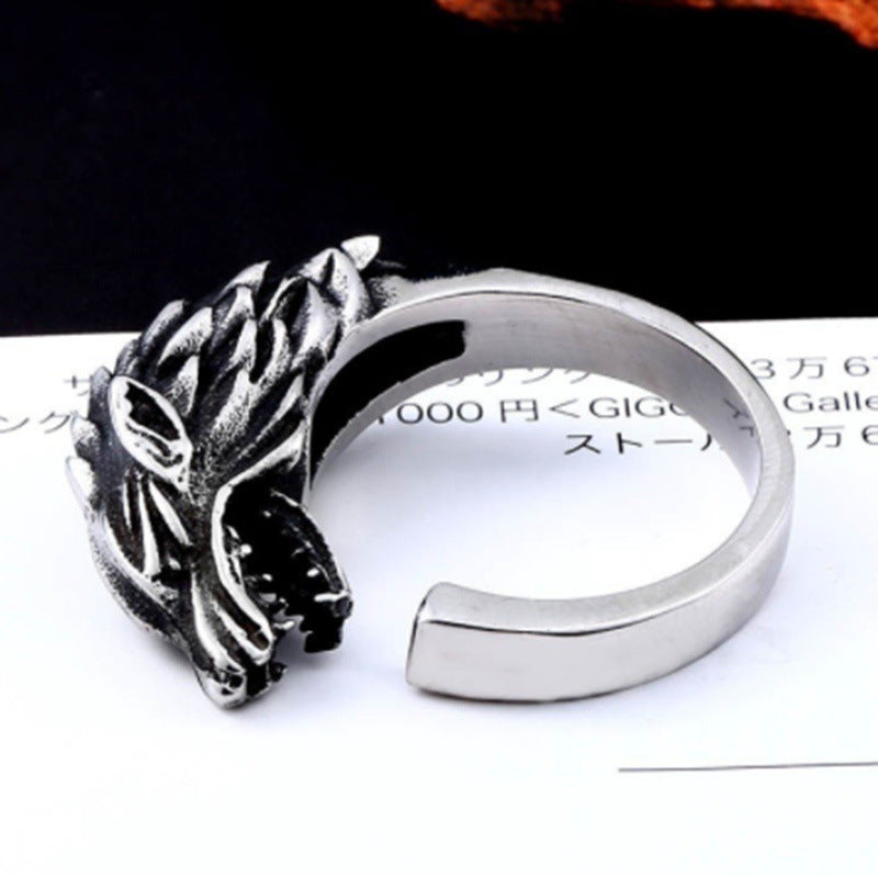 Punk Alloy Ice Wolf Animal Jewelry Ring