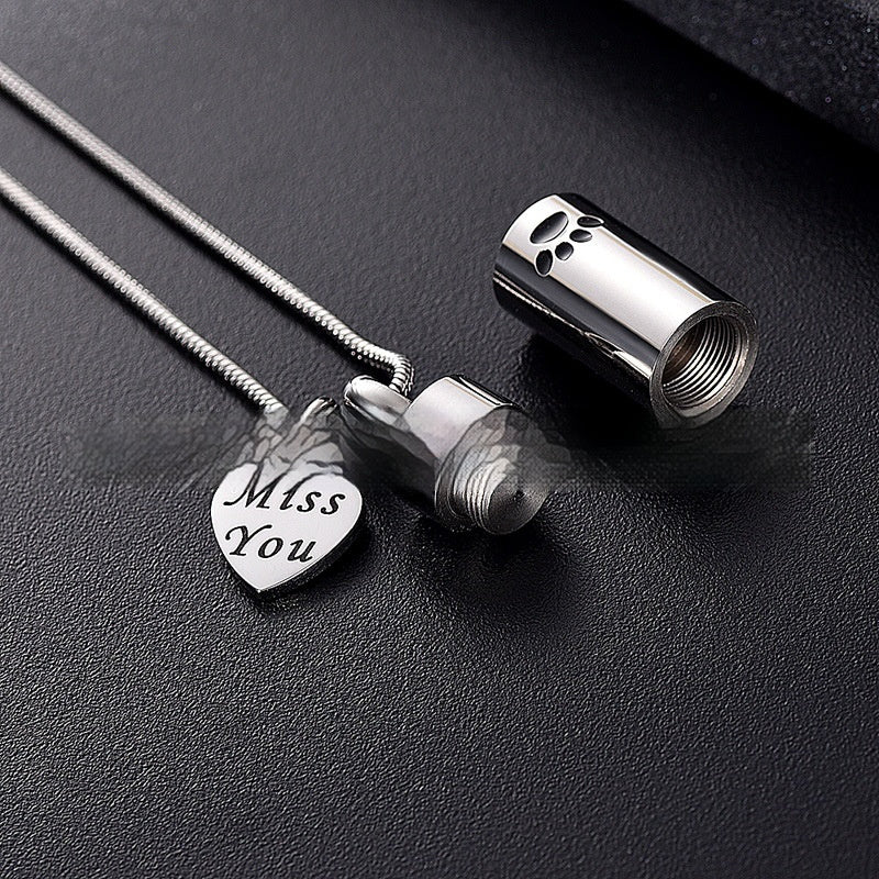 Ashes Necklace Can Be Opened Cylindrical Paw Print Cinerary Casket Pendant Ornaments