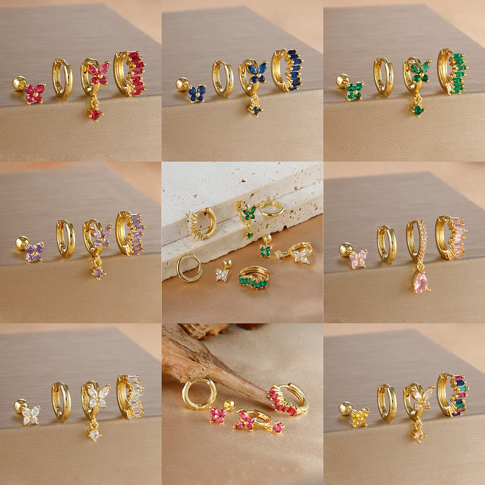 Diamond Butterfly Ear Ring Ear Clip Ear Studs Earring Set