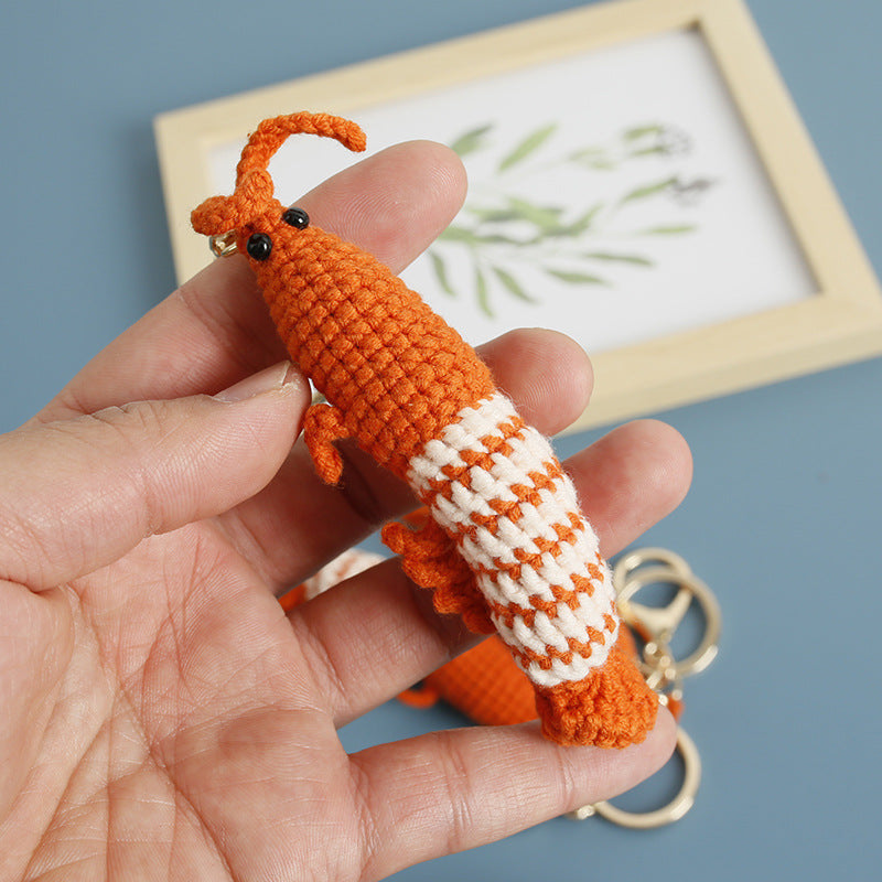 Fashion New Wool Crocheted Prawn Keychain