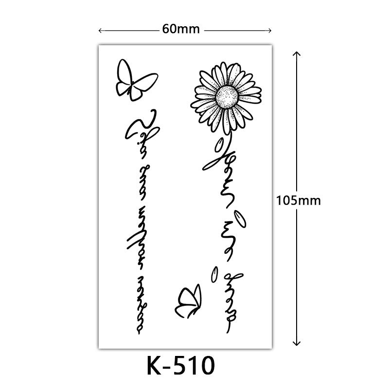 English Letter Flower Butterfly Sketch Line Waterproof Tattoo Sticker