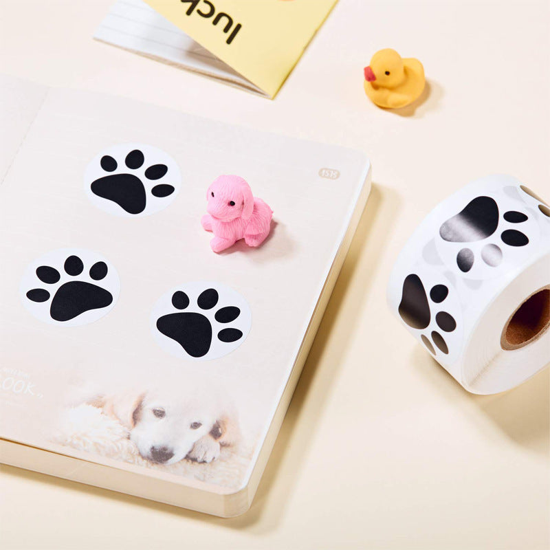 Black round bear paw dog paw print sticker sticker