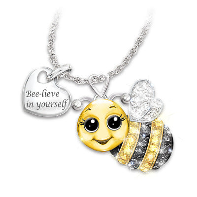 Two-tone owl bee necklace earring set