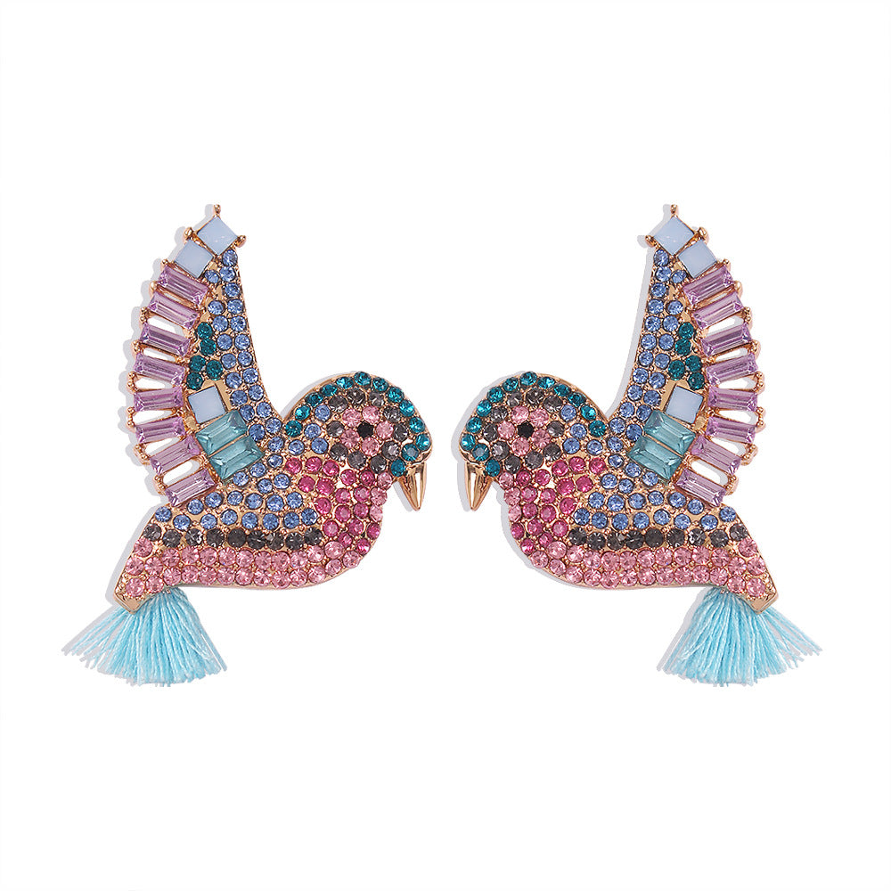 Fashion Small Animal Diamond Tassel Earrings