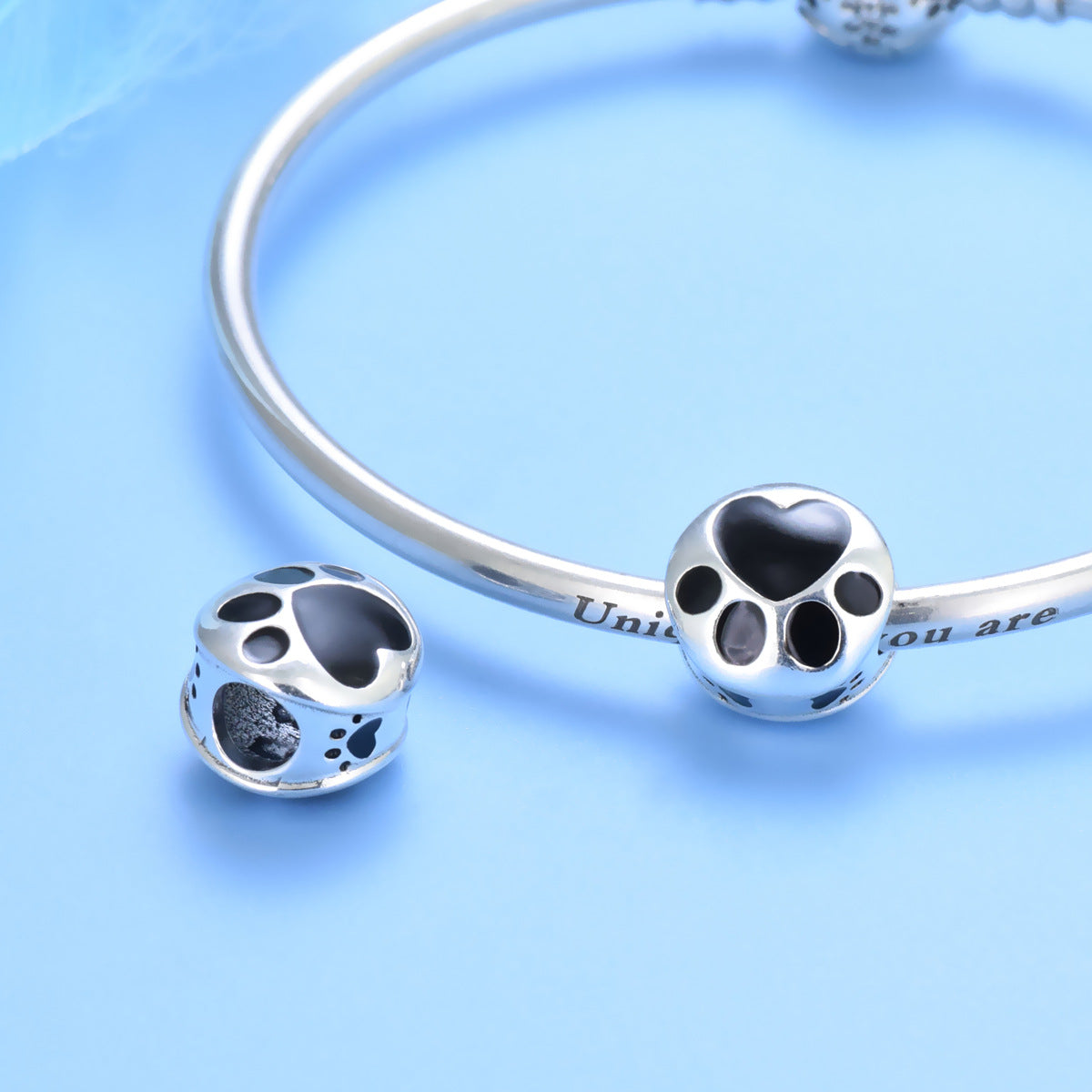 Sterling Silver Paw Print Beaded Bracelet Accessory DIY
