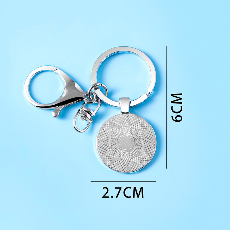 Cute Cartoon Black Cat Noir Footprint Glass Pendant Keychain With Clasp