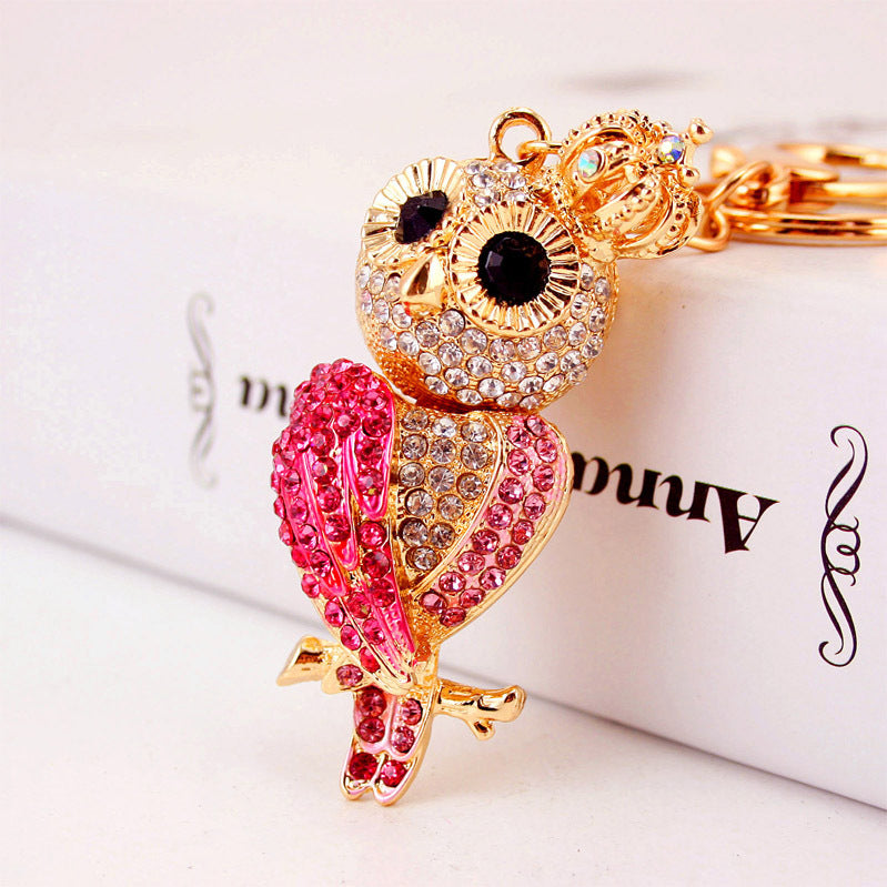 Creative Cartoon Diamond Inlaid Owl Car Keychain Pendant