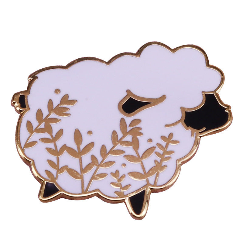 Cute Sheep Brooch Floral Art Badge