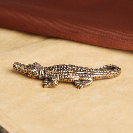 Distressed Solid Brass Alligator Keychain Pendant